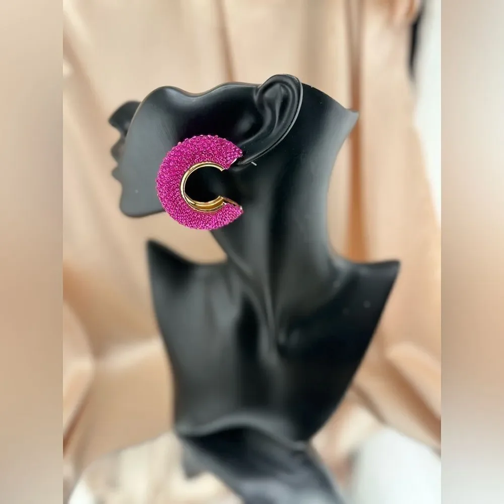 Anna & Ava Pink Crystal Crescent Hoop Earrings